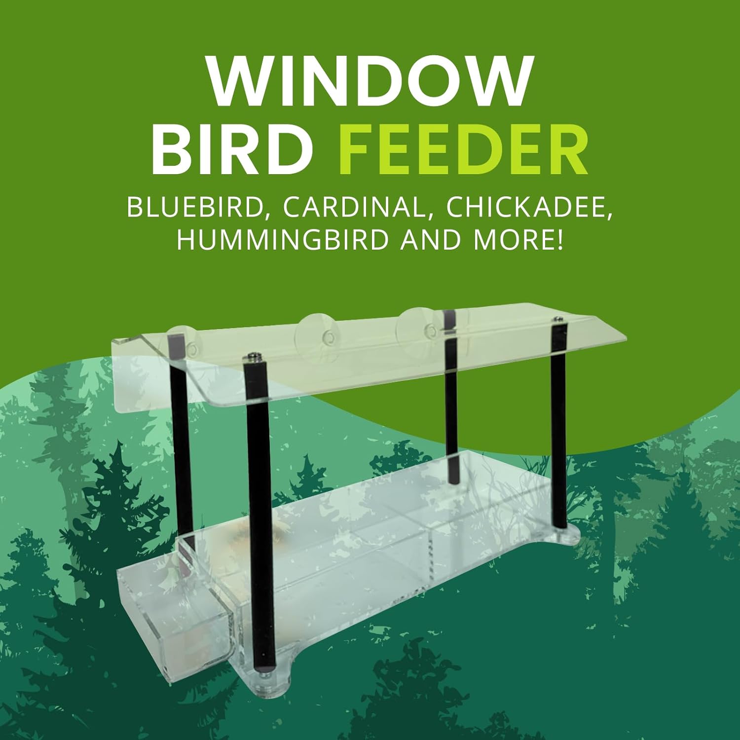 Nature Gear Window Bird Feeder with Strong Suction Cups, Clear Acrylic