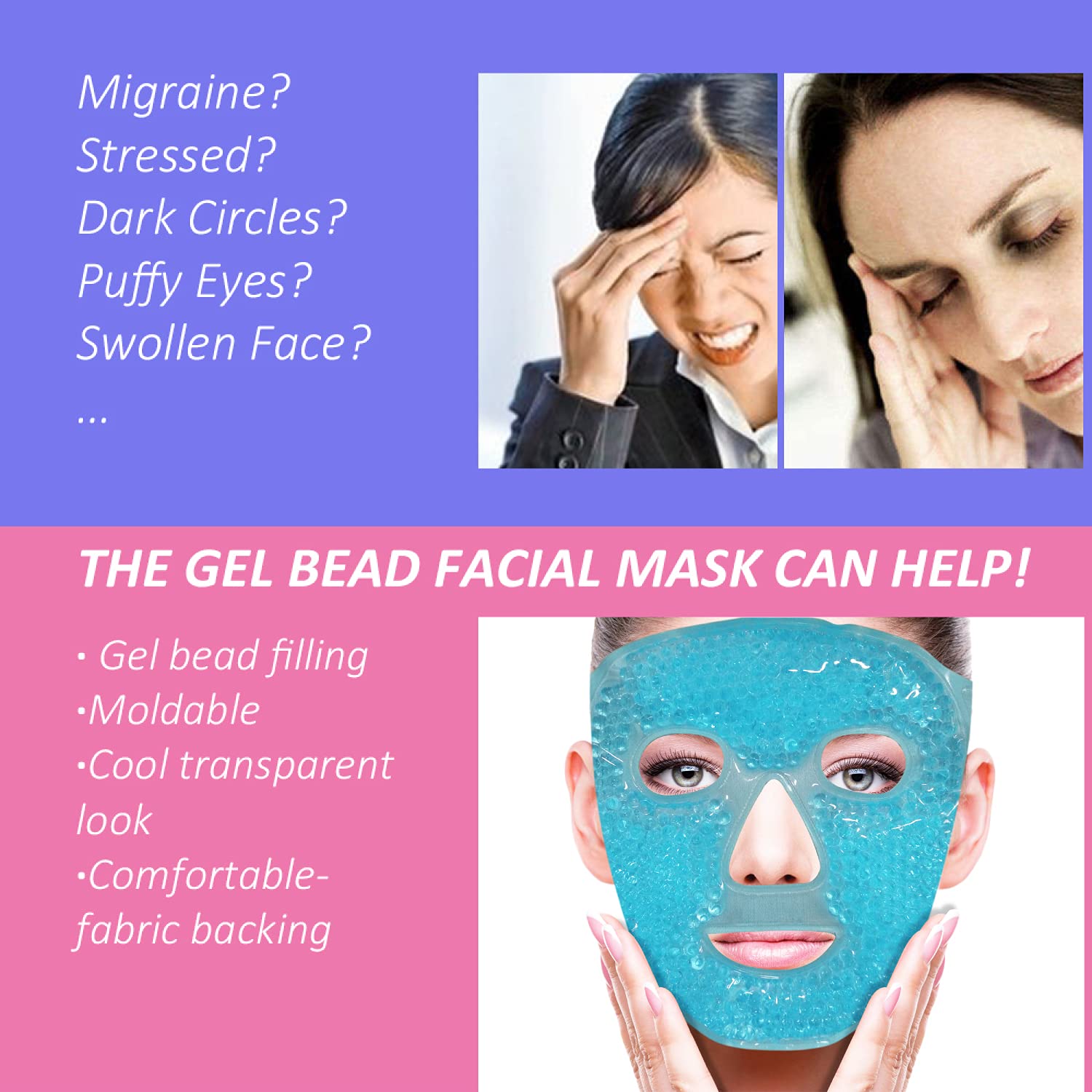 Cold Face Eye Mask Ice Pack Reduce Facial Puff, Dark Circles, Gel Hot 