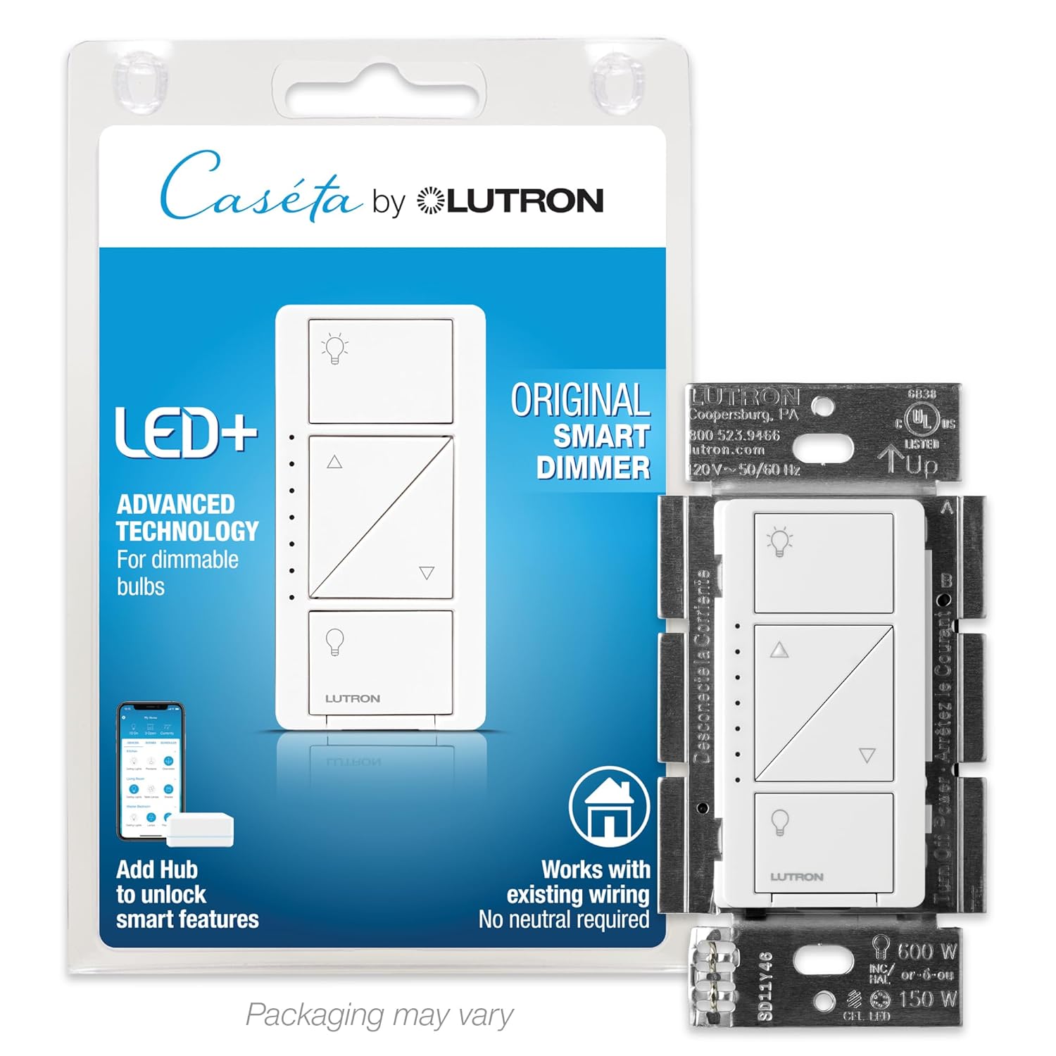 Lutron Caseta Original Smart Dimmer Switch (Lutron Smart Hub Required)