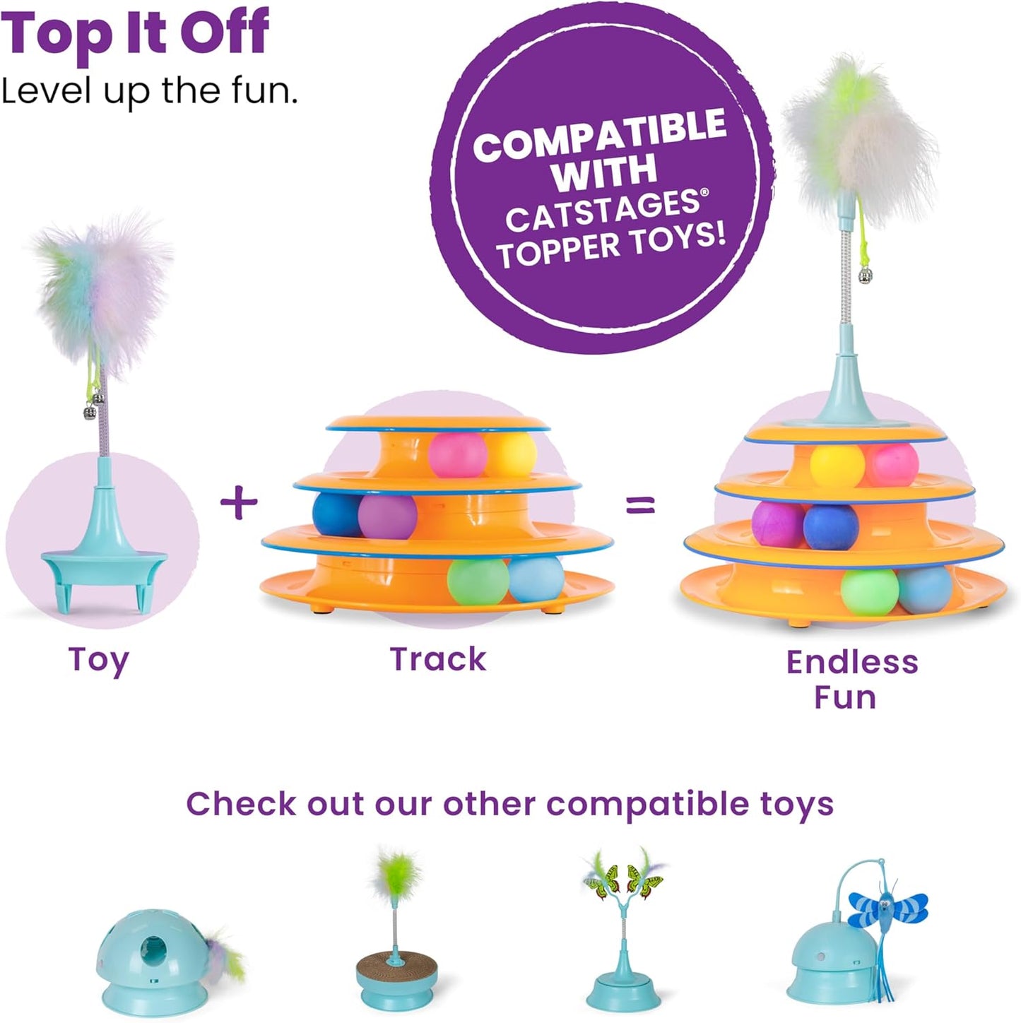 Catstages Tower of Tracks Cat Toy – 3-Level Track Tower with 6 Balls, 