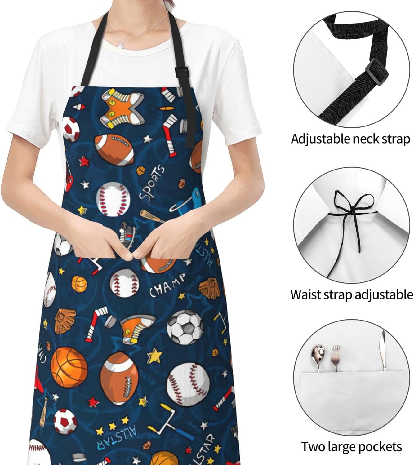 Sports Baseball Game print Waterproof apron with pocket adjustable cooking apron for adult kitchen bibs to bake