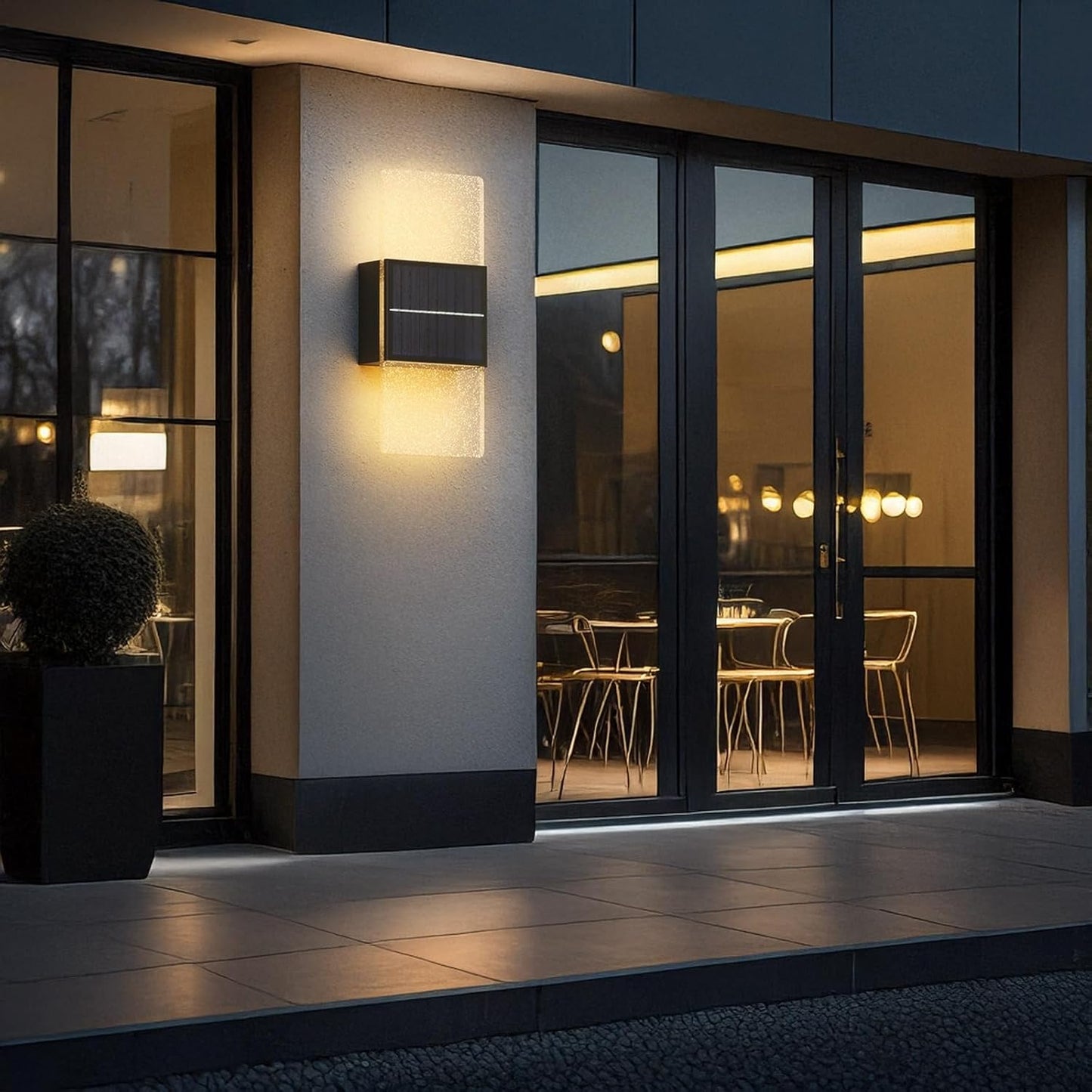 Solar Wall Lamp Outdoor, Modern Up Down Exterior Light with Acrylic Panel, IP65 Waterproof Wireless LED Stainless Steel Fixture for Porch Patio Villa Yard Garden Gate Path Cottage