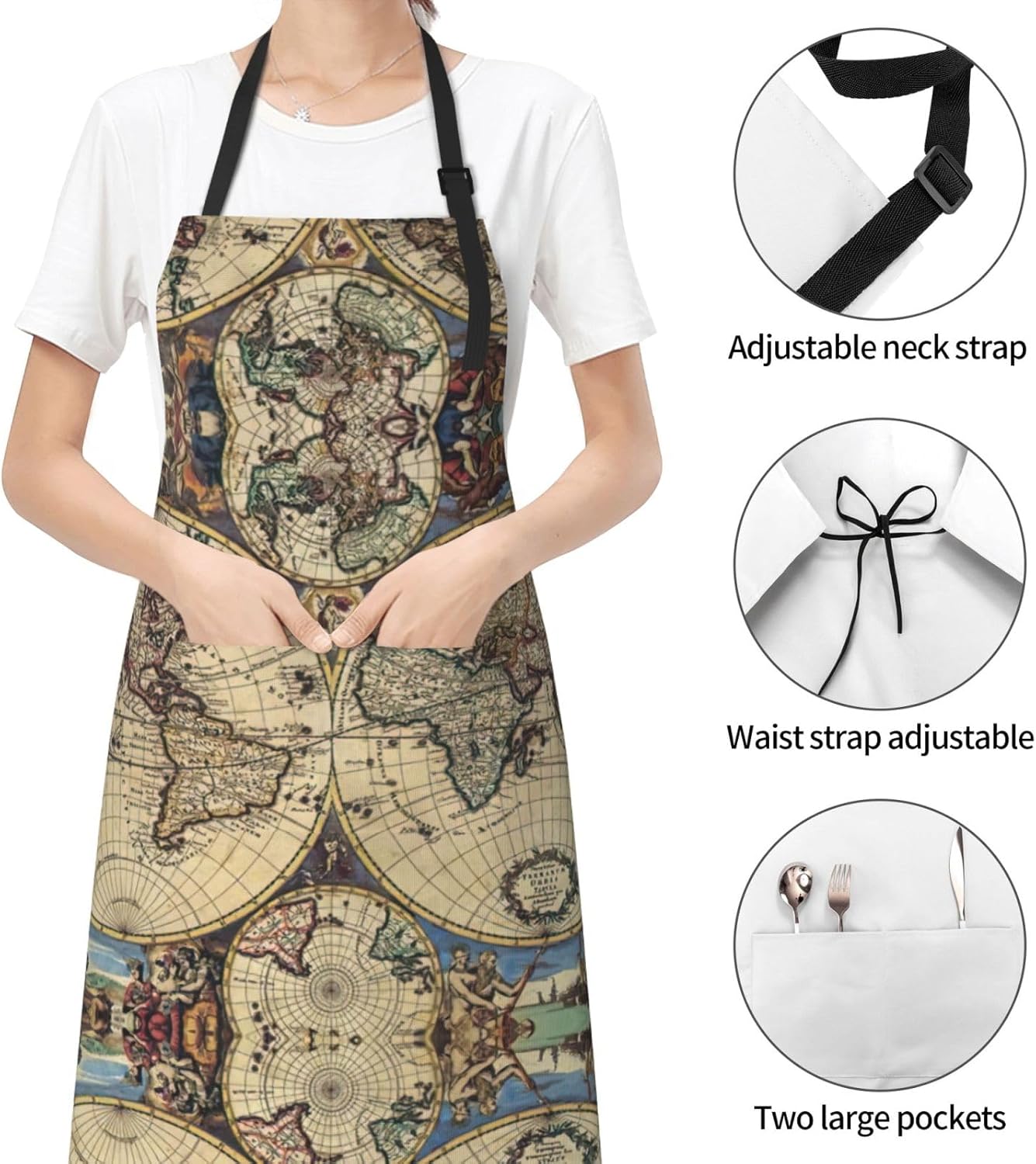 Ancient Map World Globe Print Laundry apron 28x33 In Waterproof Kitche
