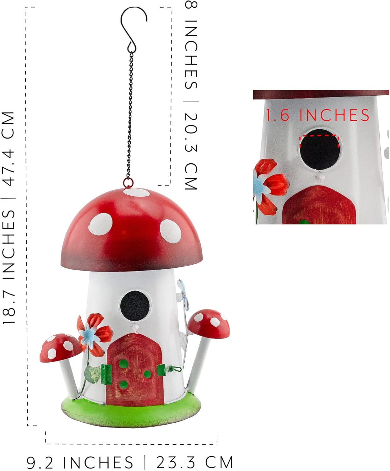 Mushroom Shaped Birdhouse; Songbird Nesting Galvanized Iron Colorful Mushroom Bird House