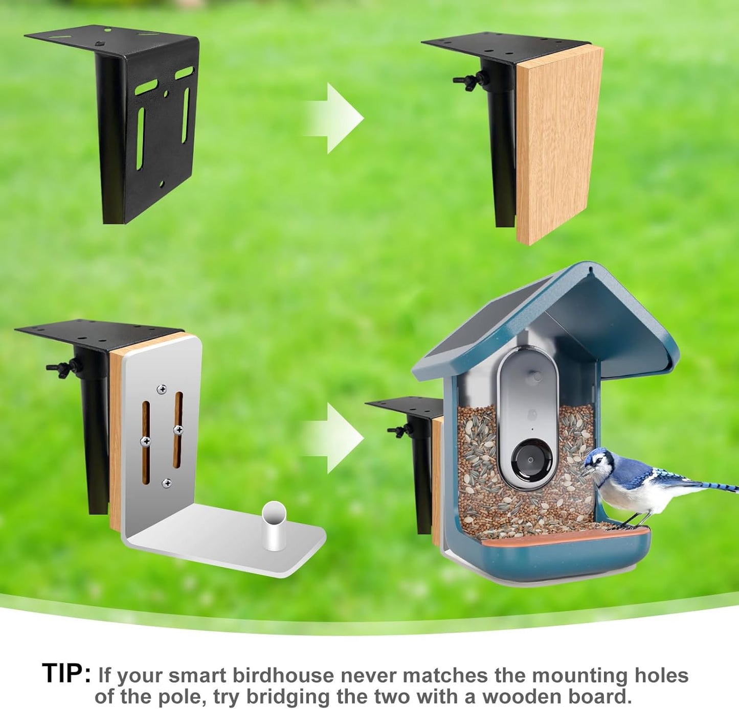 QwayHome 92Inch Smart Bird Feeder Pole, Bird House Pole Mount Kit for Outdoor Smart Bird Feeder & Wooden Birdhouse & Weather Station, 1Inch Dia Poles, with 5-Prong Base, 2Pc Shepherd Hook