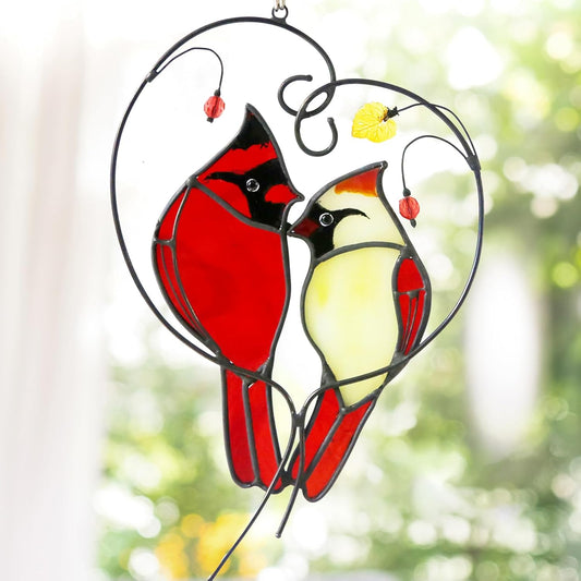 Reefan Cardinal Suncatchers Stained Glass Window Hangings, Stained Glass Cardinal Sun Catchers for Window Hangings,Red Birds Sun Catchers for Christmas Dec, Cardinal Memorial Gifts for Women/Mom