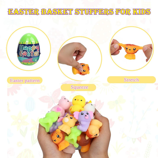 24 Pack Easter Eggs with Cute Animal Squishy Toys Inside,Prefilled Egg