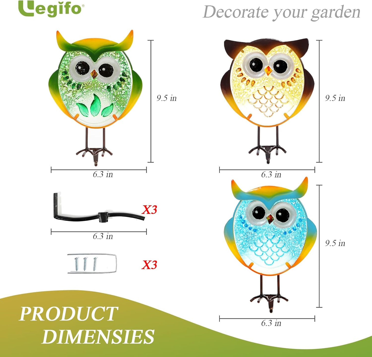 Owl Garden Decor for Outside, Stand & Tree Hugger Outdoor Owls Stakes Yard Art Set of 3, Funny Metal & Glass Stake Gifts for Grandma Mom Women