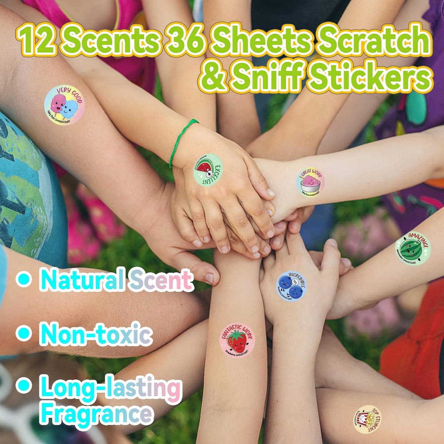 Scratch and Sniff Stickers - 864 Pieces, 12 Different Scents, 36 Sheets - Reward Stickers for Kids, Teachers, Parents, Crafts, Party Favors, Christmas Gifts