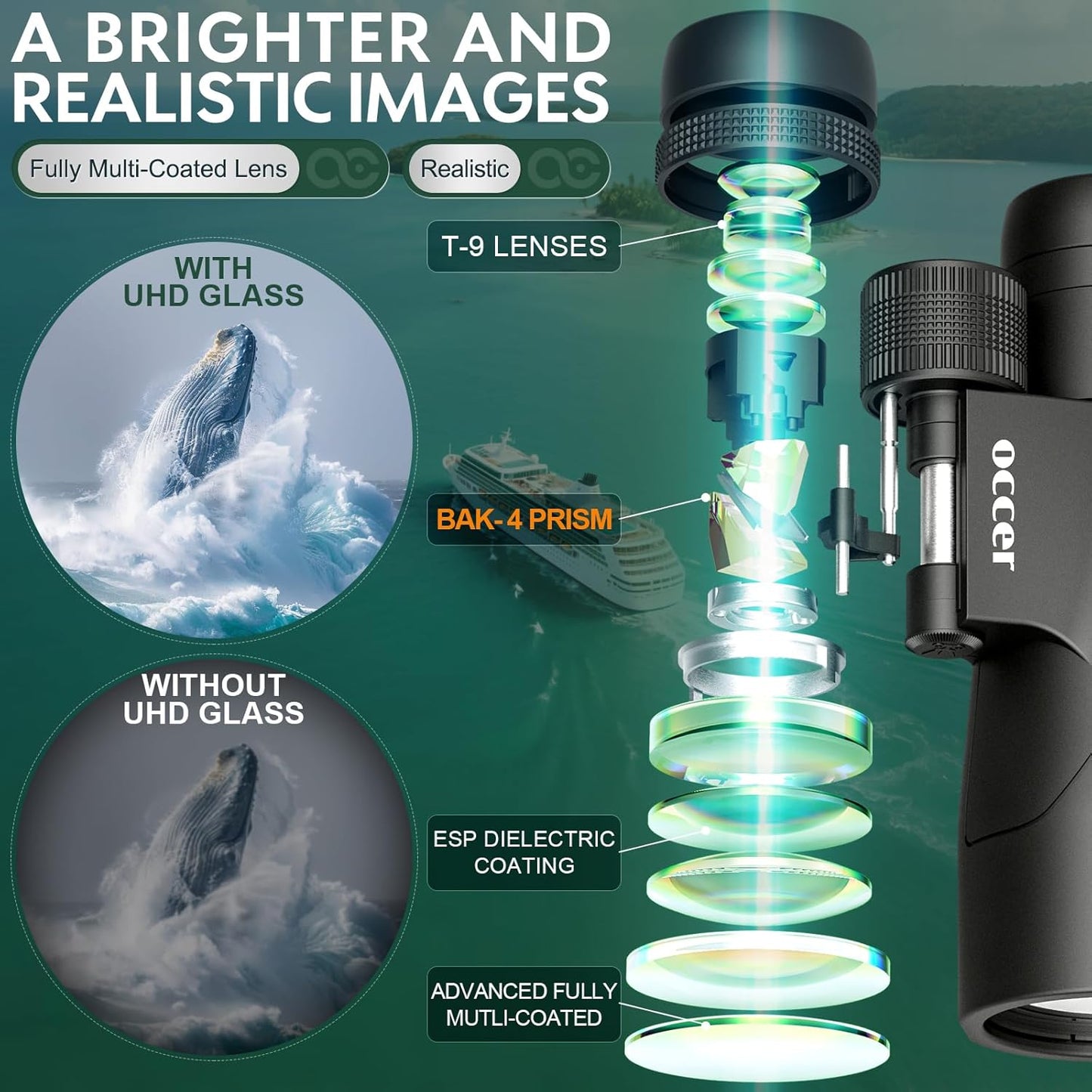 Occer 12x50 Bird Watching Binoculars for Adults - High Powered Binoculars with Clear Image - Easy Focus HD Binocular for Cruise Ship Hunting Travel Concert Stargazing Birthday Gift for Men