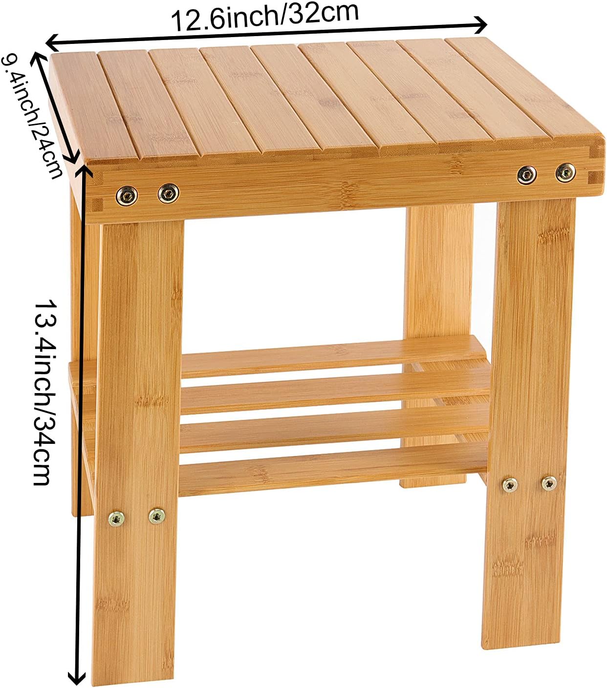 HOIGON 2 Pack 13 Inches Bamboo Step Stool, Bamboo Foot Stool with Storage Shelf, Non-Slip Stepping Stools for Home, Garden,Bathroom