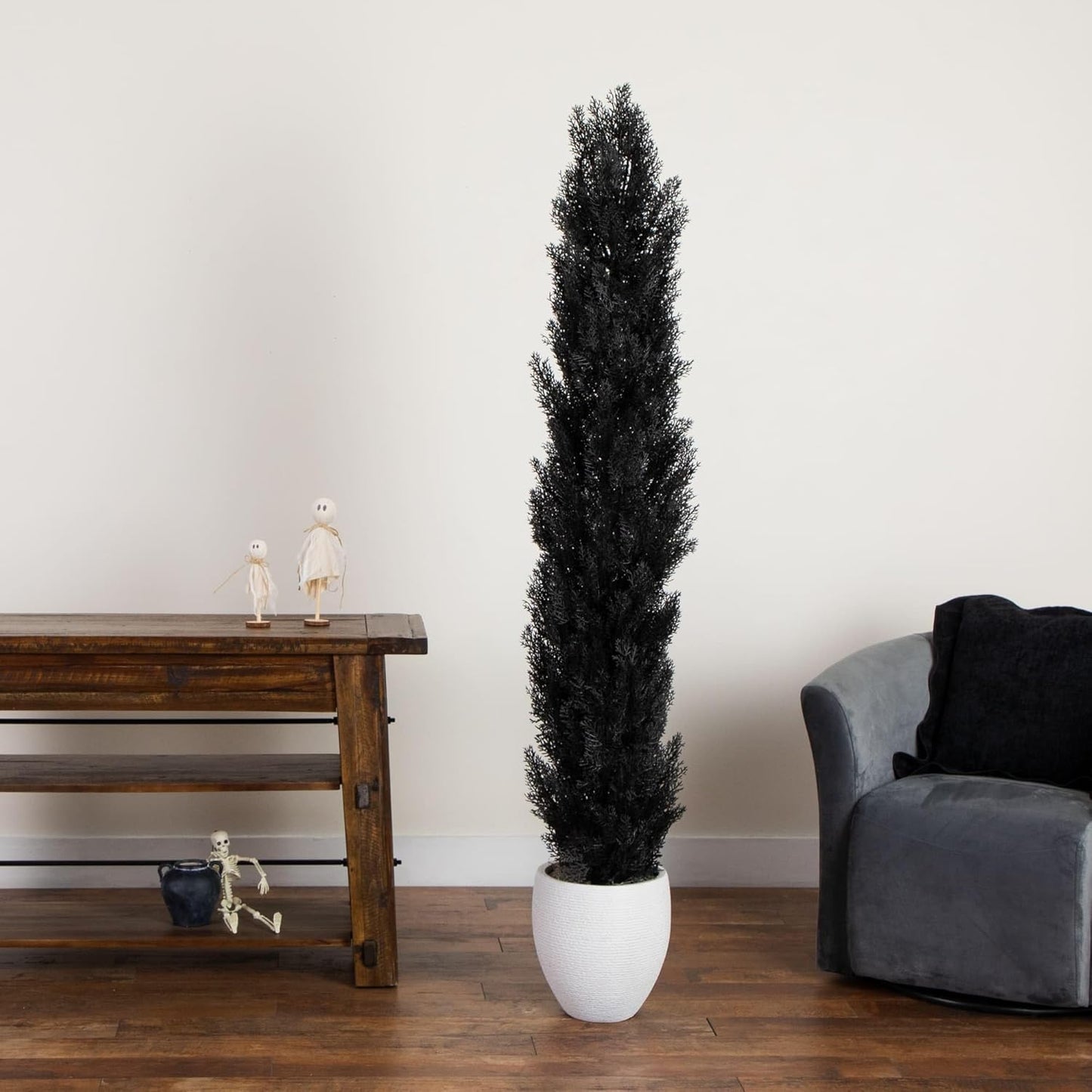 Nearly Natural 6ft UV Resistant Artificial Halloween Black Cedar Tree - Indoor/Outdoor