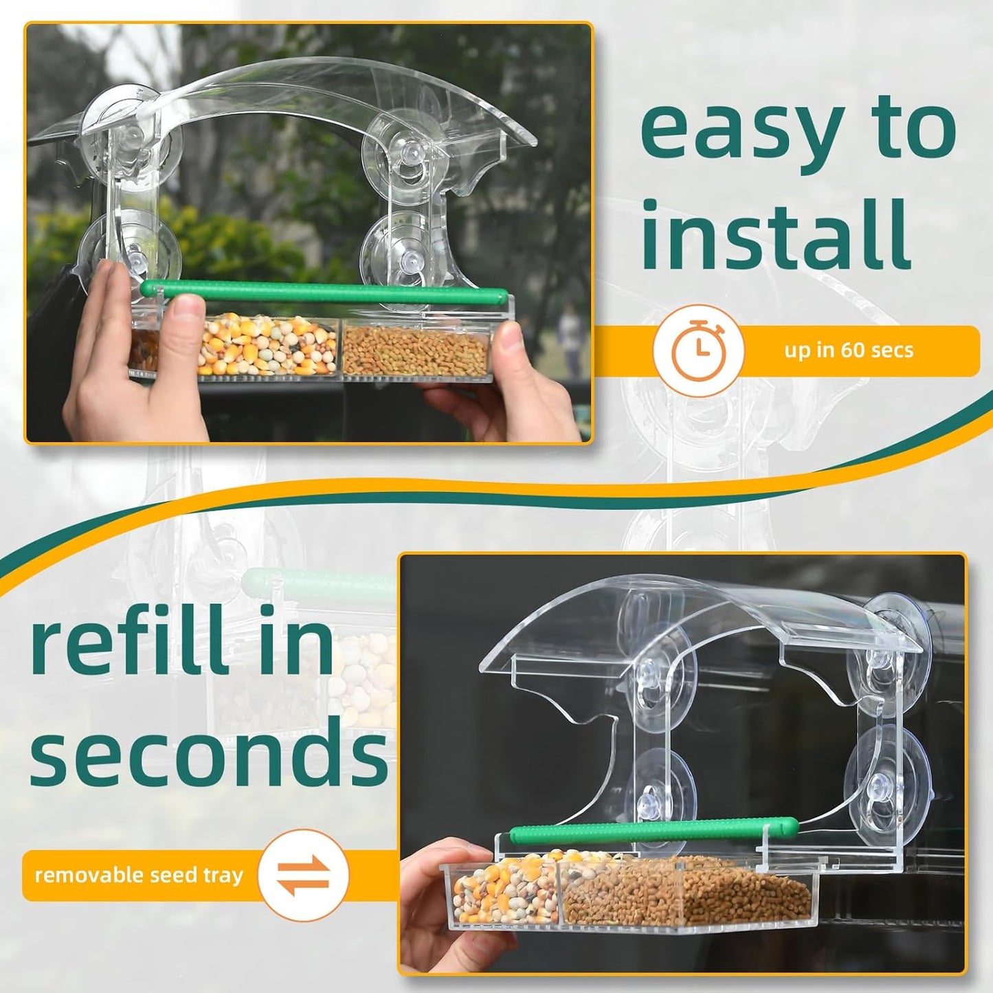 Window Bird Feeder with 4 Strong Suction Cups, Clear Window Feeder for Outside, Acrylic Bird House for Window, Large Outdoor Wild Bird Watching Gift