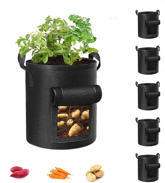 5-Pack 10 Gallon Potato Grow Bags, Garden Planting Bag with Reinforced