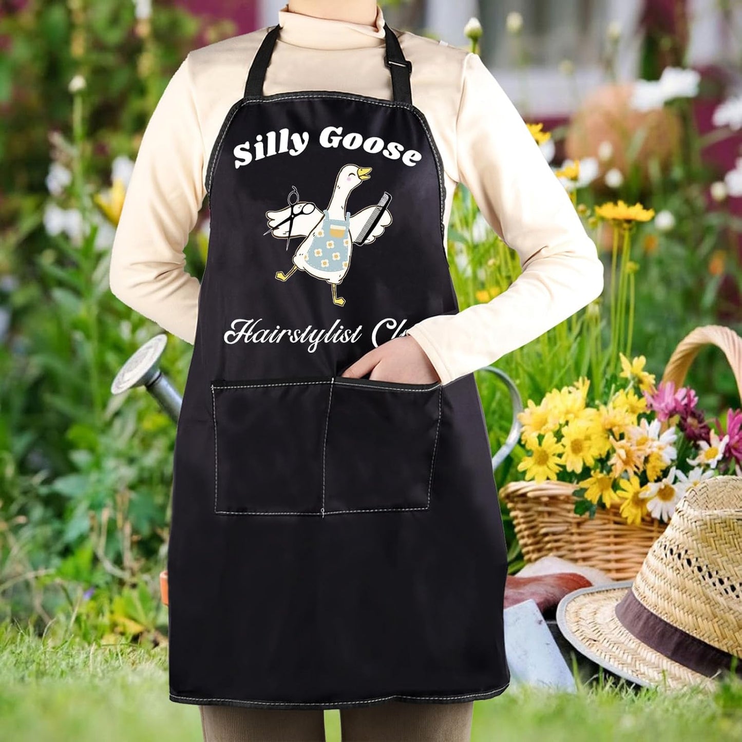 WCGXKO Silly Goose Hairstylist Club Kitchen Apron Cosmetology Student Hairdresser Gift Thank You Gift for Hairstylist