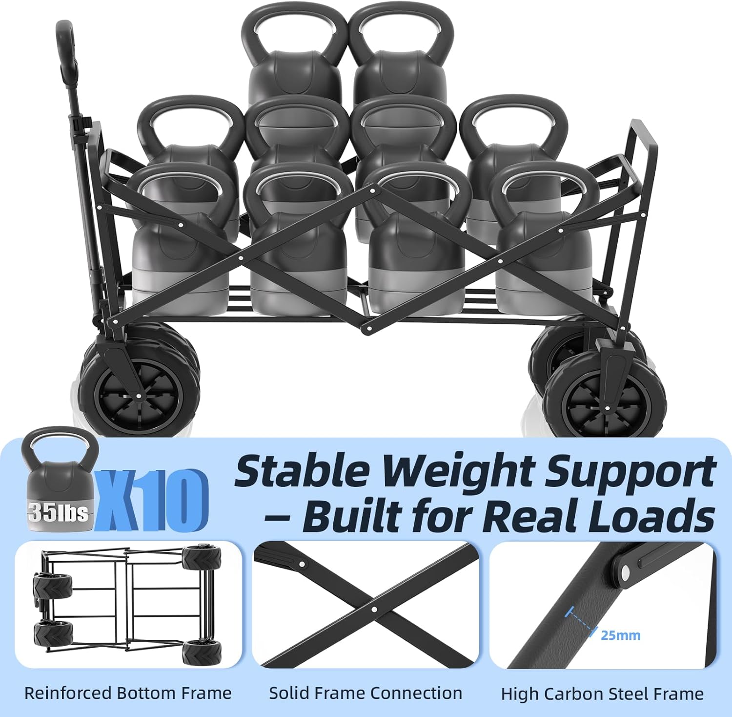 EchoSmile Heavy Duty 350 Lbs Capacity Collapsible Wagon, Outdoor Foldi