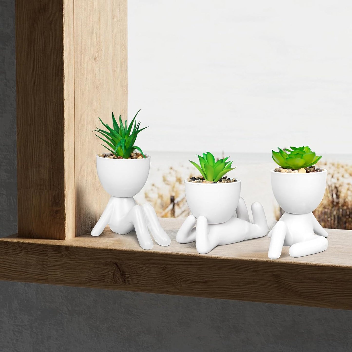 Pack of 4 White Mini Artificial Succulents, Ceramic Humanoid Greenery, Artificial Fake Plants, Bathroom Plants for Bathroom Decoration, Indoor Office, Christmas Decorations