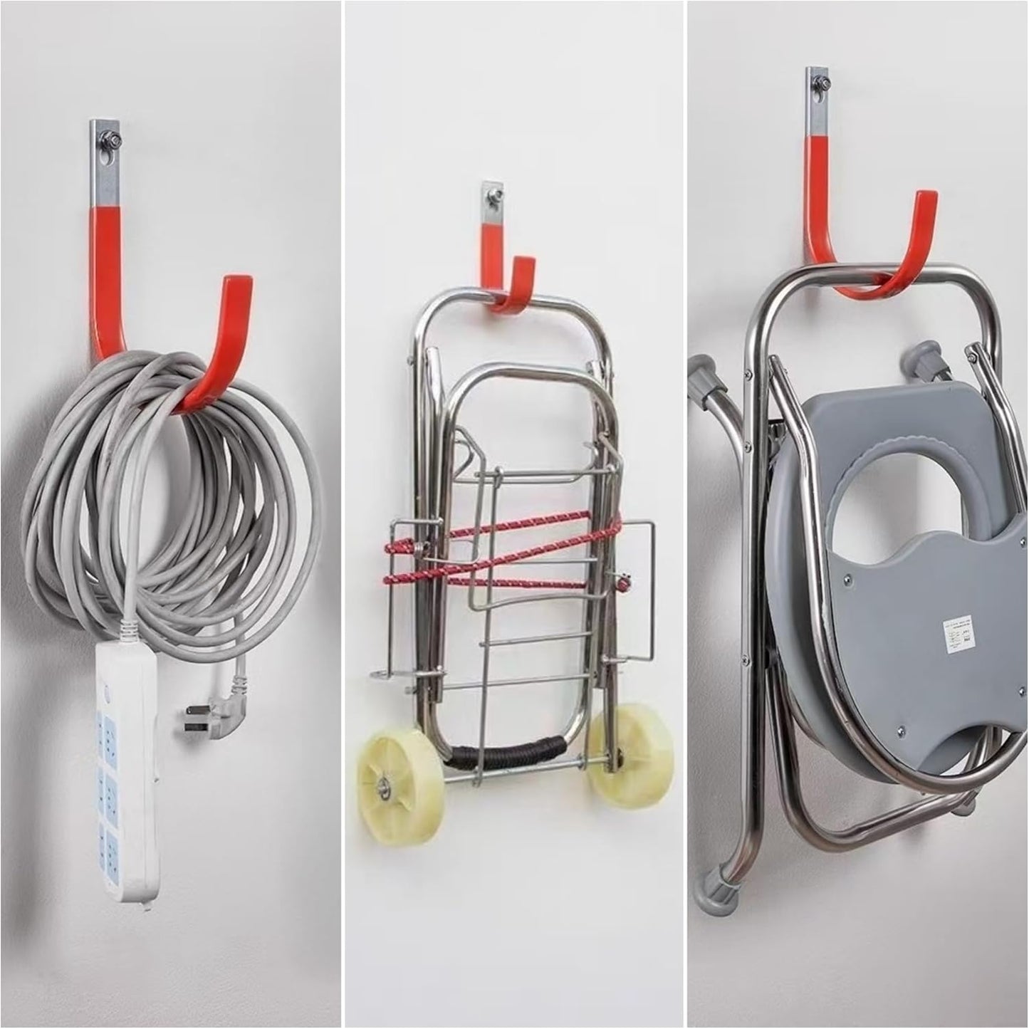 2Pcs Heavy-Duty wall Flat Iron Hooks with Anti-Slip PVC Coating, J-Shaped Hooks for organizing Garage and Garden Tools (Large)