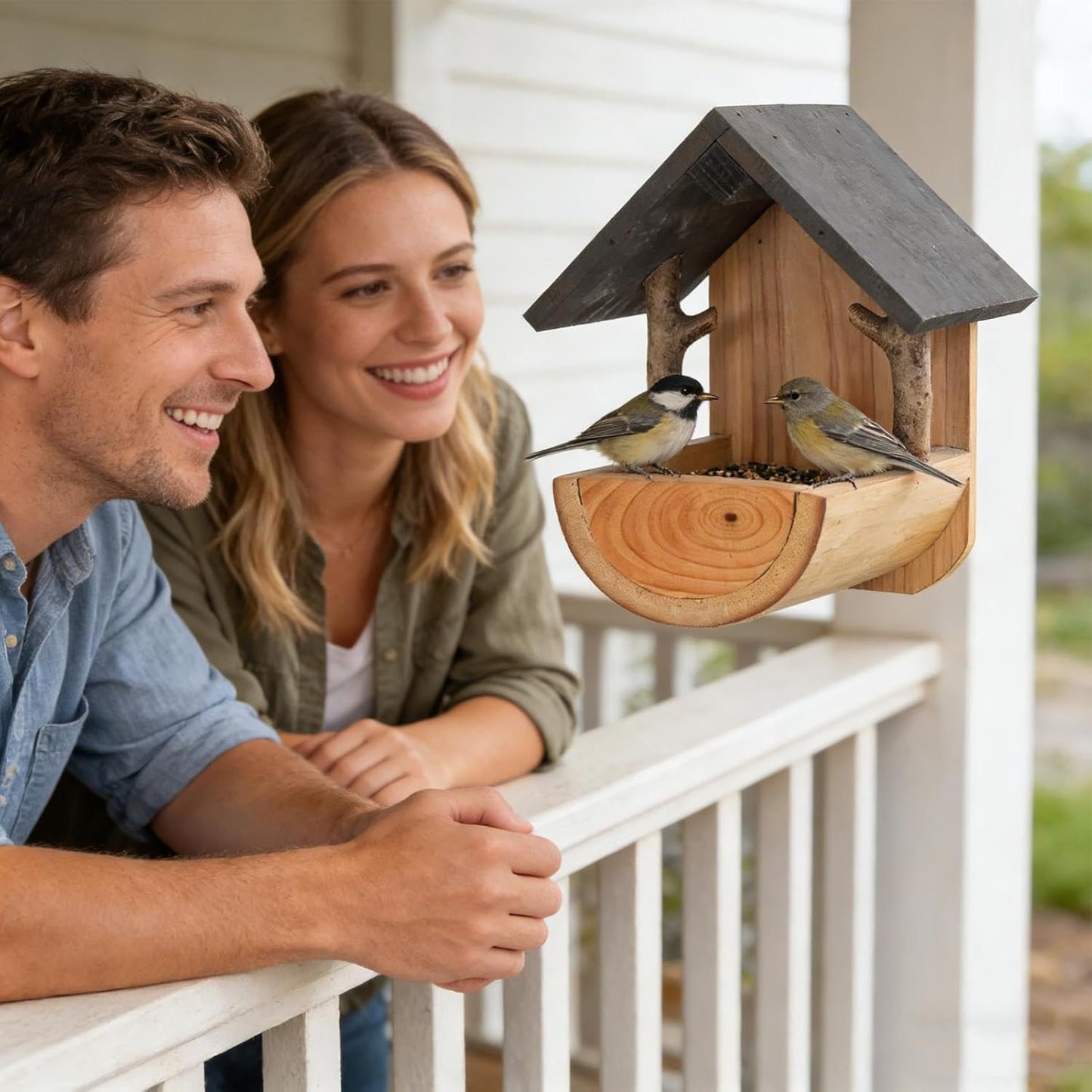 Bird Feeders for Outdoors Wooden Wall Mount - Weatherproof Feeding Tool | 7 Inch Balcony Bird Feeder for Watching Viewing Feeding Food Pet Aviary Finch Home Garden Outdoor Decorative Feeder Station