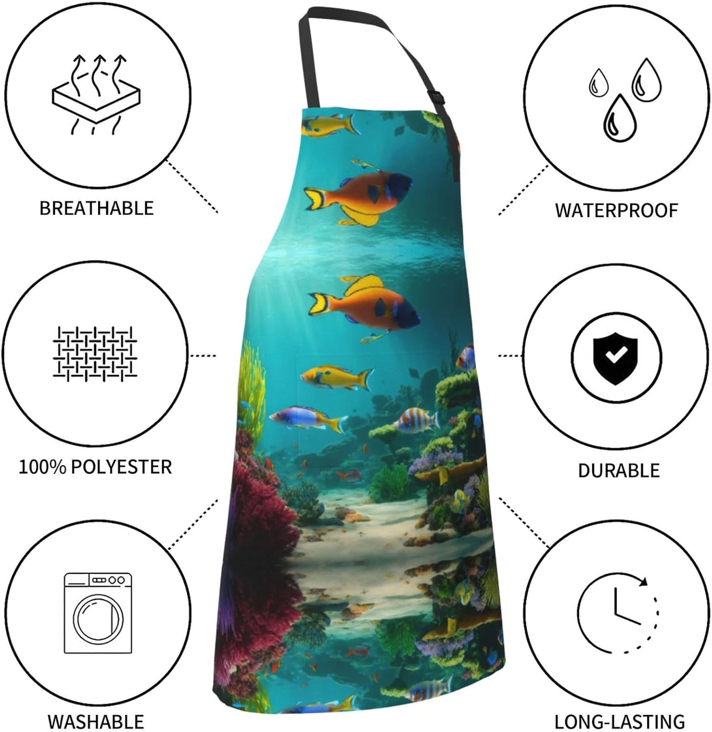 Cute Blue Fish Print Laundry apron 28x33 In Waterproof Kitchen Apron with Pockets for Cooking Baking