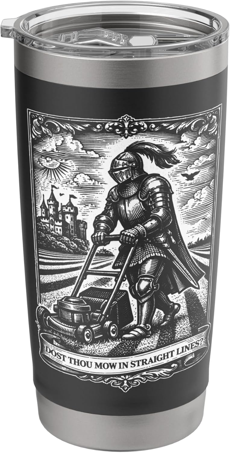 Funny Lawn Care Nut Mowing Medieval Knight Father's Day Stainless Steel Insulated Tumbler