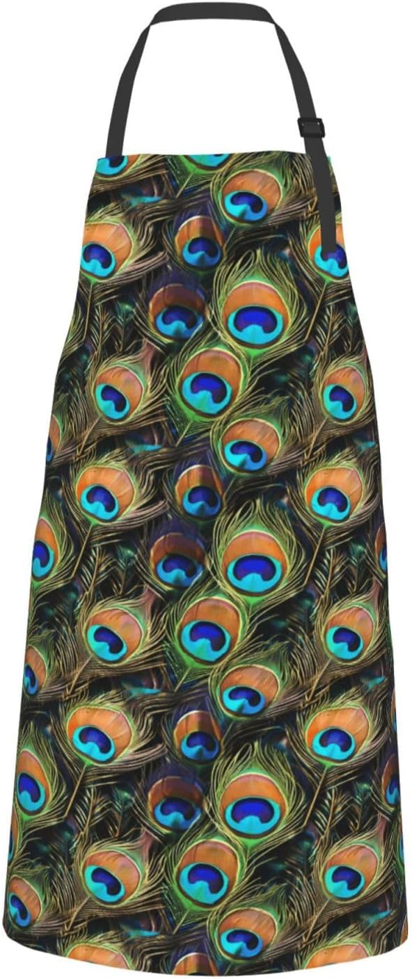 YANYU Peacock feather Print 28x33 In Kitchen Apron Stylish Chef Apron 