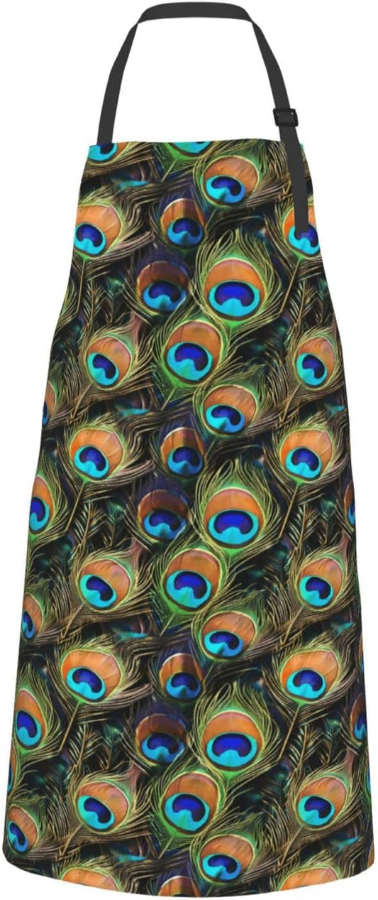 YANYU Peacock feather Print 28x33 In Kitchen Apron Stylish Chef Apron 