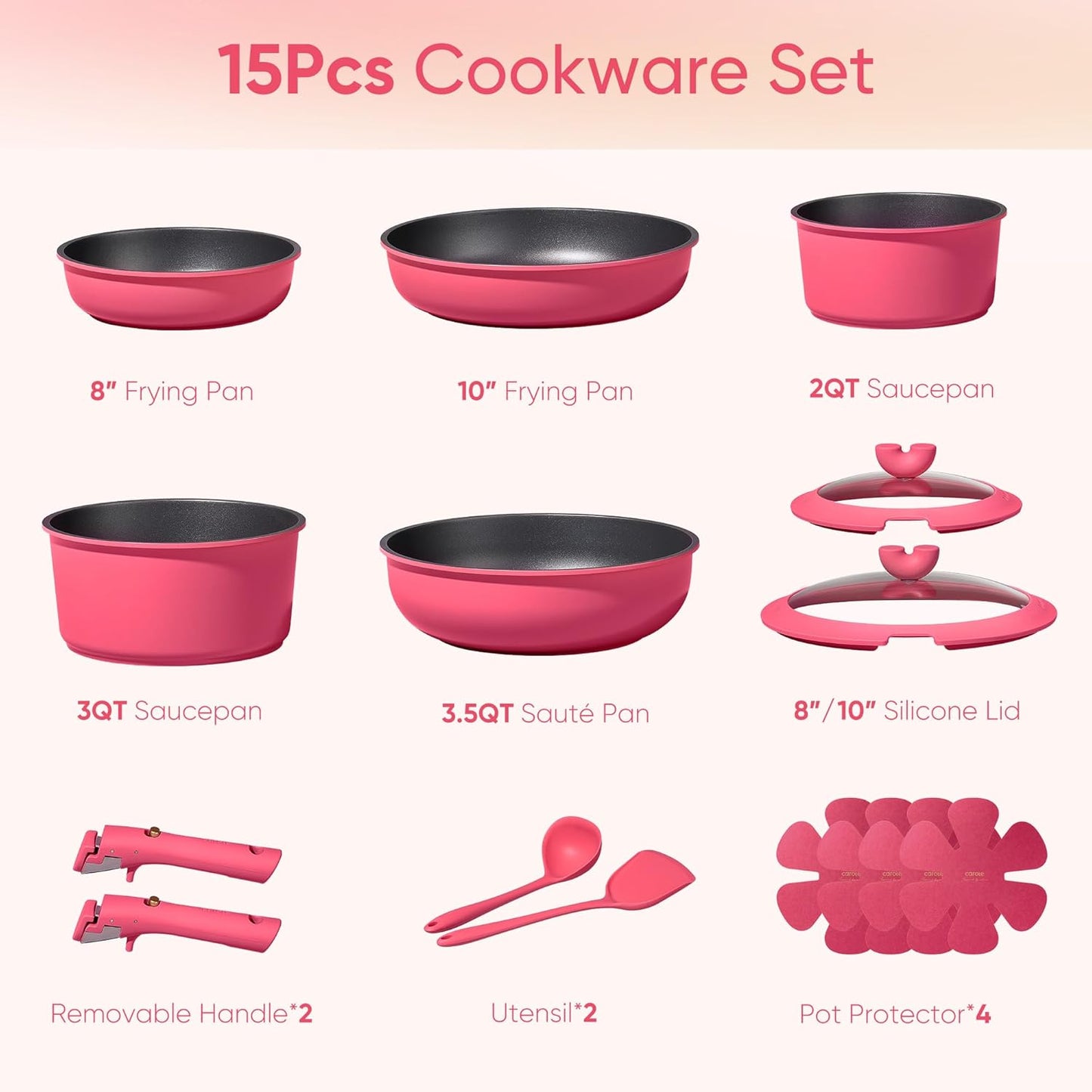 CAROTE 15pcs Pots and Pans Set Non Stick, Cookware Set Non Toxic with 