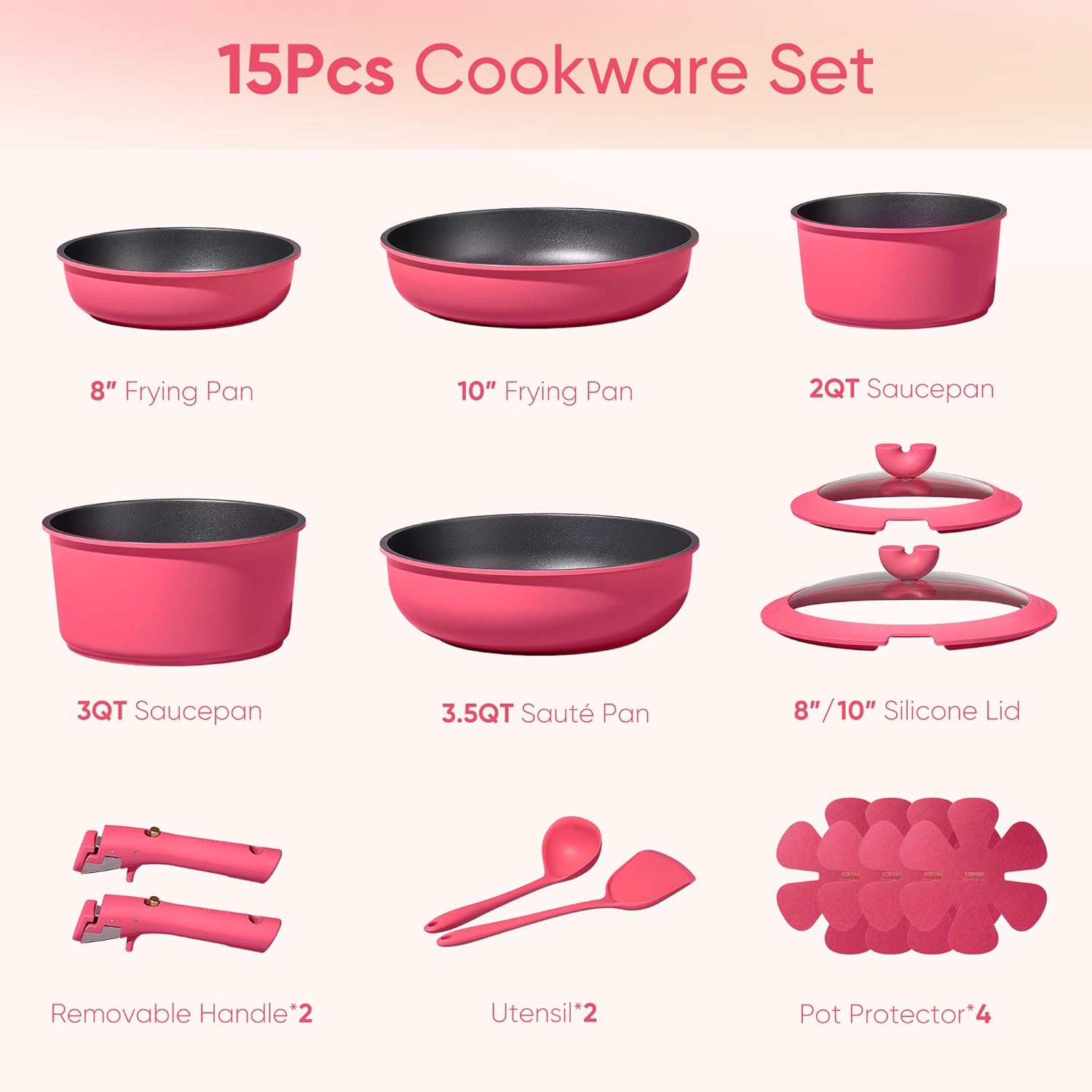 CAROTE 15pcs Pots and Pans Set Non Stick, Cookware Set Non Toxic with 
