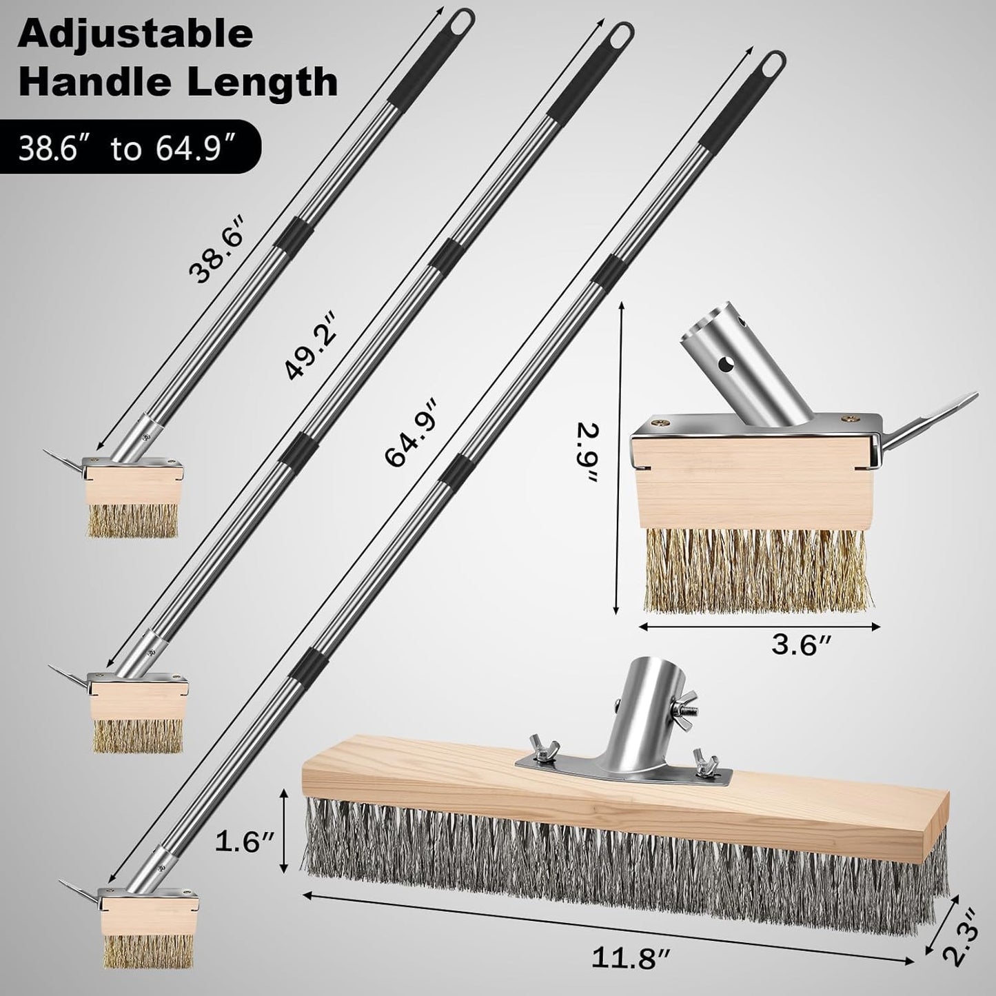 Crack Weeder Brush Heavy Duty Wire Broom Set, Multifunction Moss Grout Remover with Scraper Weed Puller, Detachable 64.9in Handle for Outdoor Deck Pavers Patios Walkways Concrete Floor Cleaning