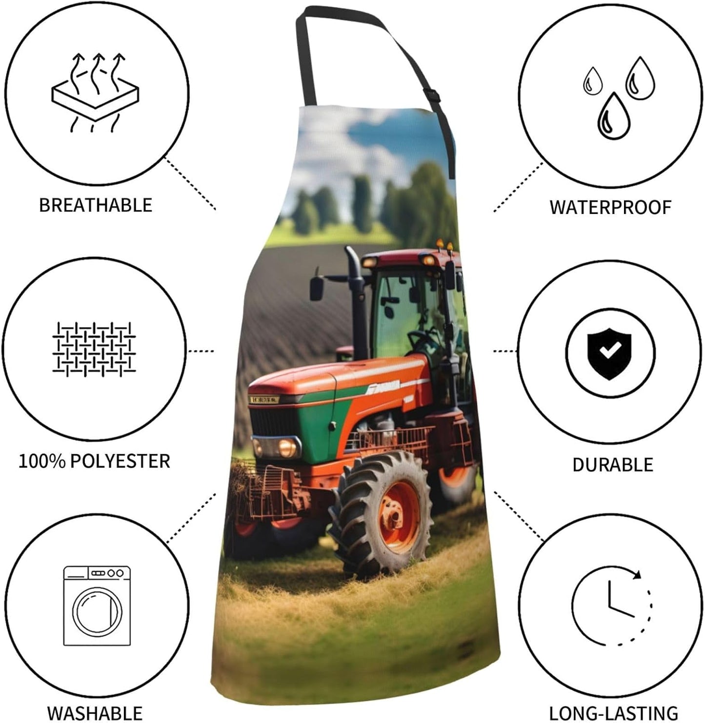 Company Farm Tractors Print Laundry apron 28x33 In Waterproof Kitchen Apron with Pockets for Cooking Baking