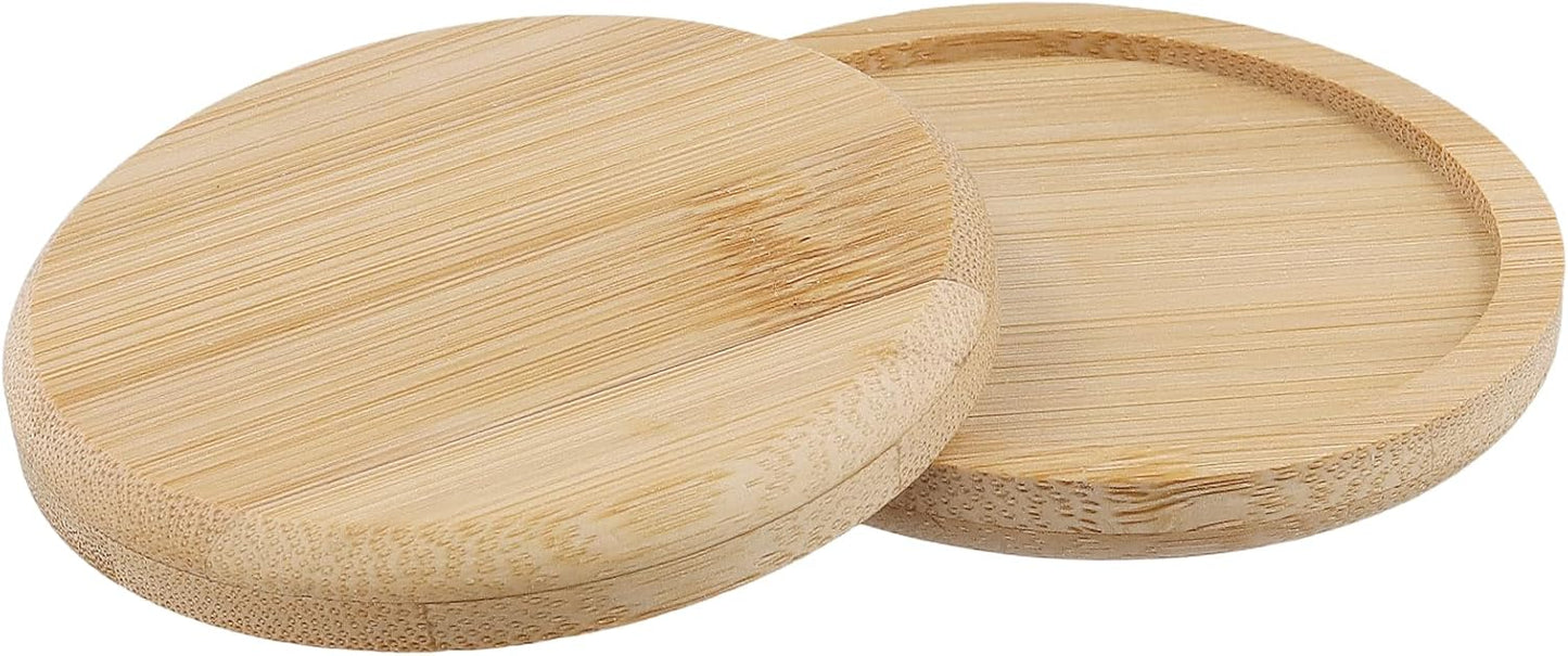 20 PCS 5 Inch Natural Bamboo Coasters, Round Bamboo Planter Saucer Trays, Wooden Drink Coasters for Drinks Plant Pots