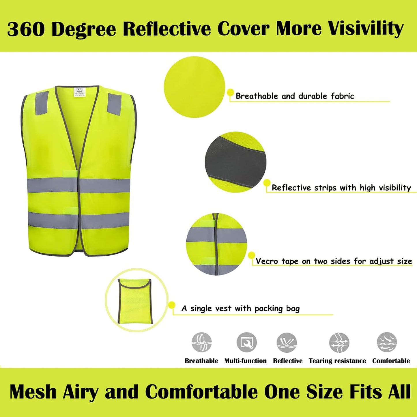 Safety Vests 10 Pack - Yellow Reflective High Visibility Construction 