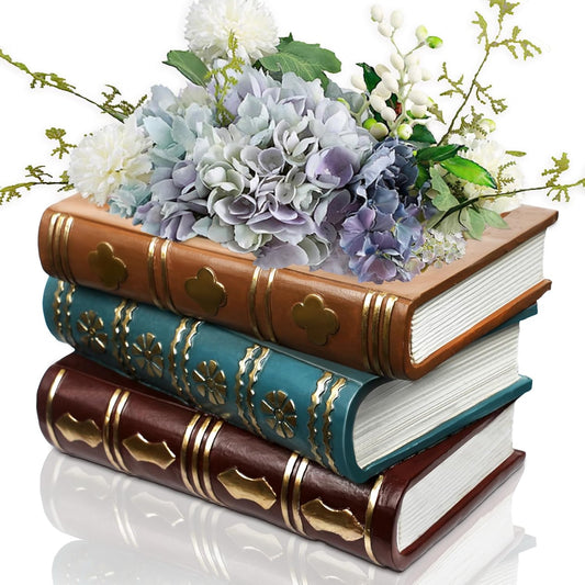 Book Flower Vase Stacked Books Shaped Flower Pot Book Planter Candy Bowl Snack Storage Box Trinket Candy Dish Vintage Home Decor Gifts for Book Lovers