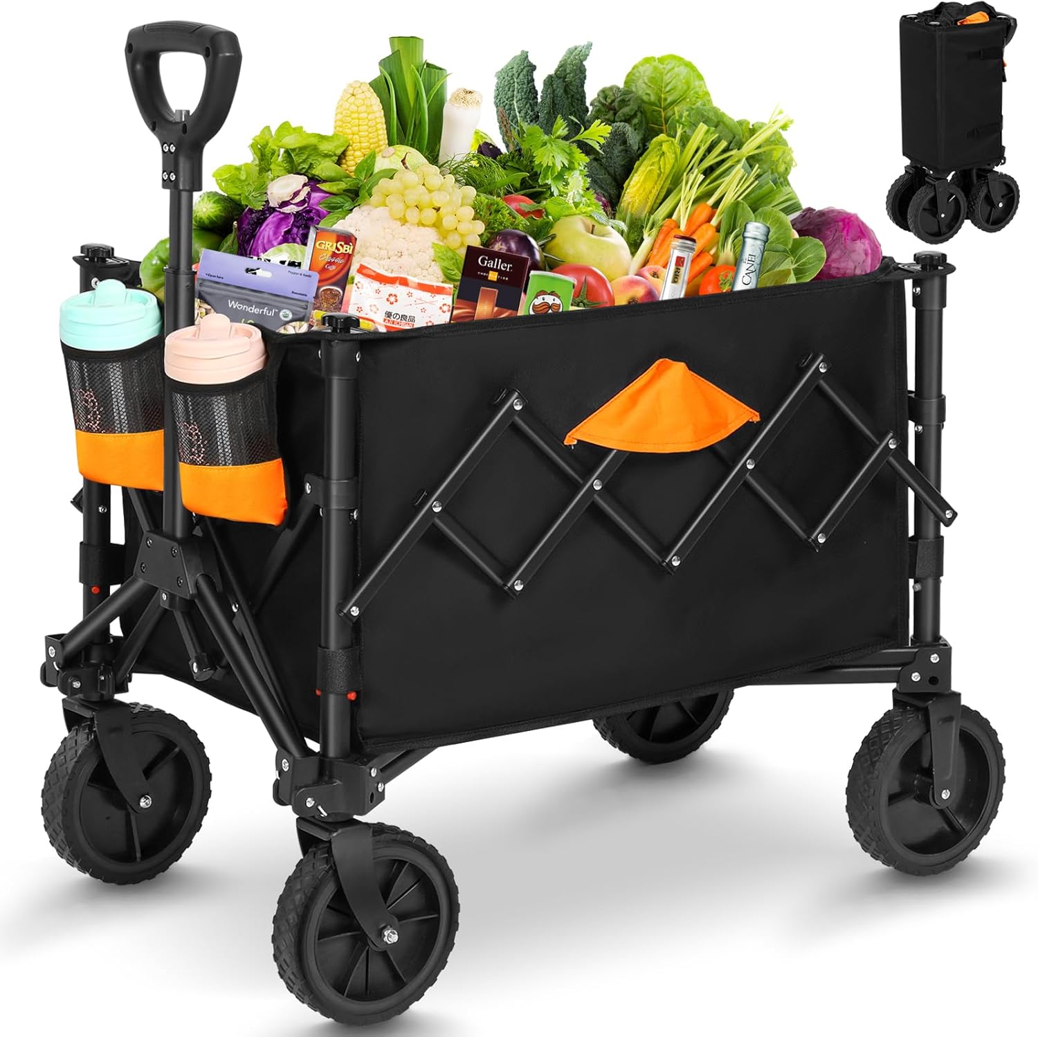Collapsible Wagon, Grocery Wagons Carts Foldable Utility Wagon with Al
