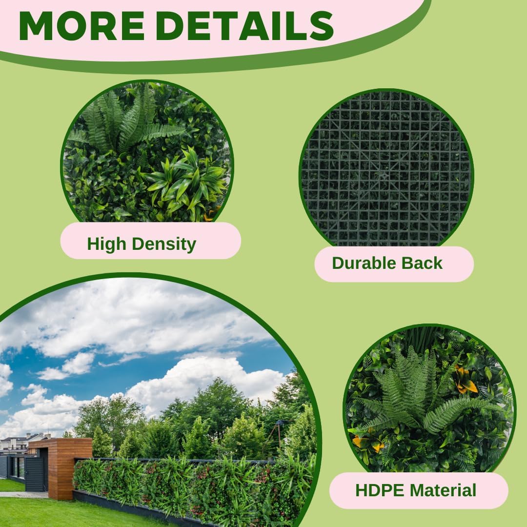 Artificial Green Wall Panels 20"x40", UV-Protected Faux Grass Wall Backdrop for Indoor Outdoor Privacy Fence, Garden, Wedding & Home Decor - Sunset Vine, 1 Pack