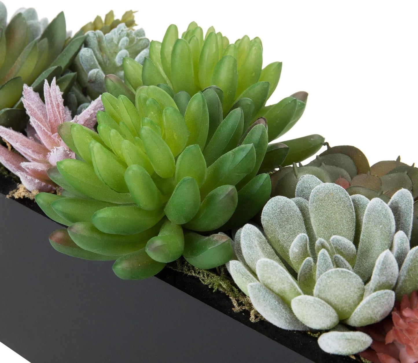 MyGift 12 Inch Modern Artificial Succulent Plants Arrangement Centerpiece in Black Rectangular Wood Planter Box