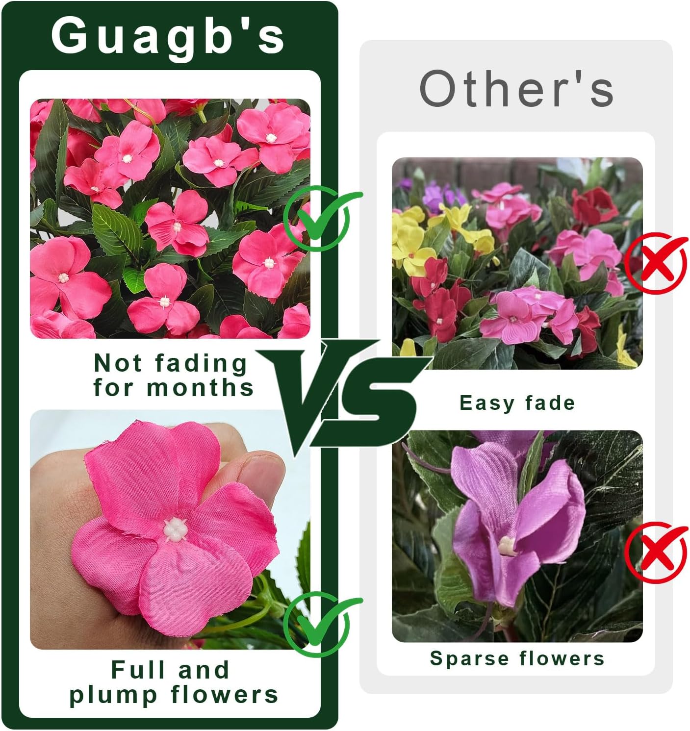 8 Bundles Artificial Impatiens for Outdoors UV Resistant Artificial Outdoor Flower Bouquet Fake Flowers Faux Plants Silk Flowers for Outside Front Porch Garden Window Box Planter Decor(Rose Red)