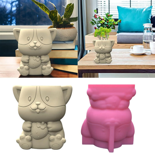 Little Dog Flower Pot Silicone Mold Concrete Candlestick Resin Planter Craft Casting Tool