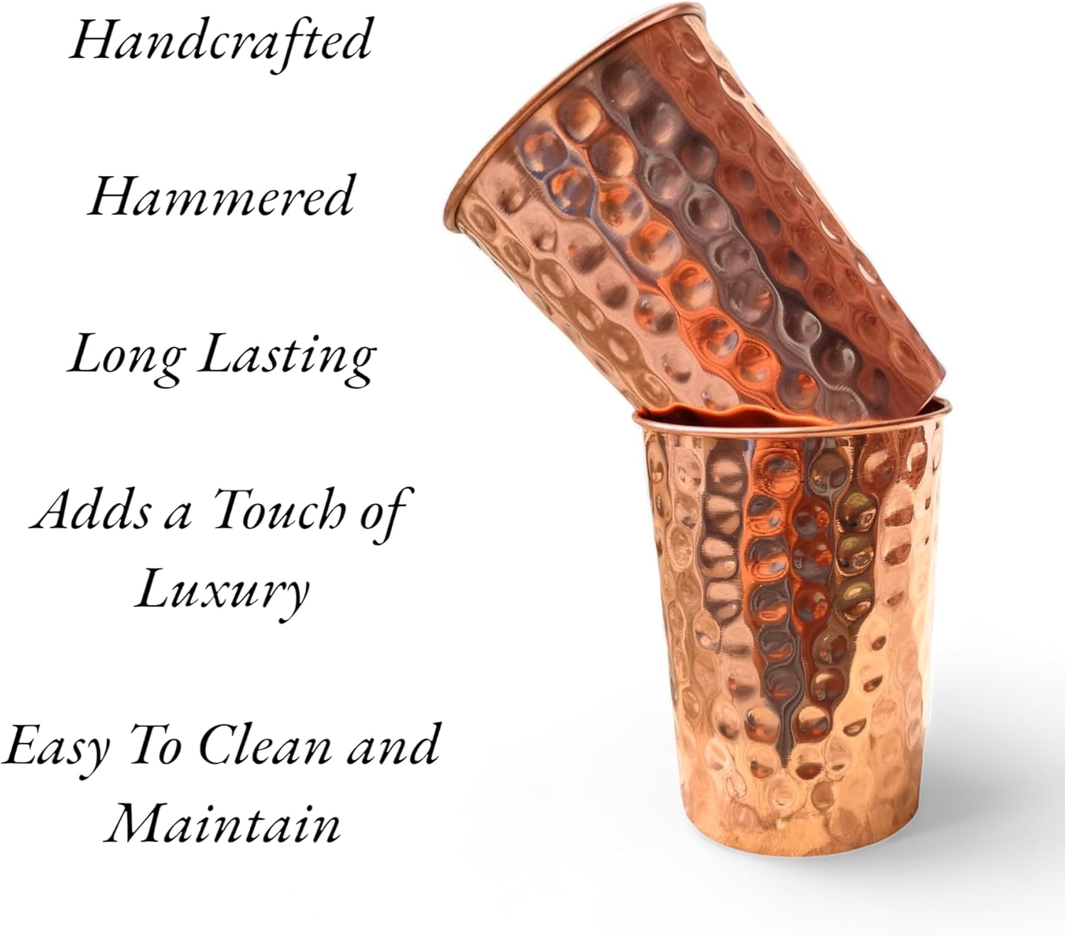 Set of 2 Hammmered Pure Copper Cups For Drinking Water Glasses Tumbler