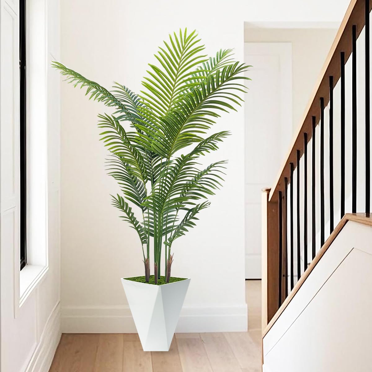 Artificial Palm Trees 6FT Tall Fake Palm Tree Indoor,Faux Tropical Areca Floor Plant with Tall White Planter, Fake Silk Plants in Pot for Home Office Living Room Bedroom Decor