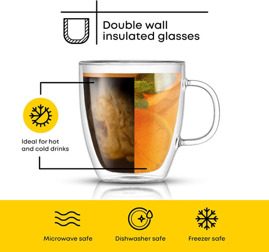 JoyJolt Savor Double Wall Insulated Glasses - Coffee Mugs (Set of 2) -