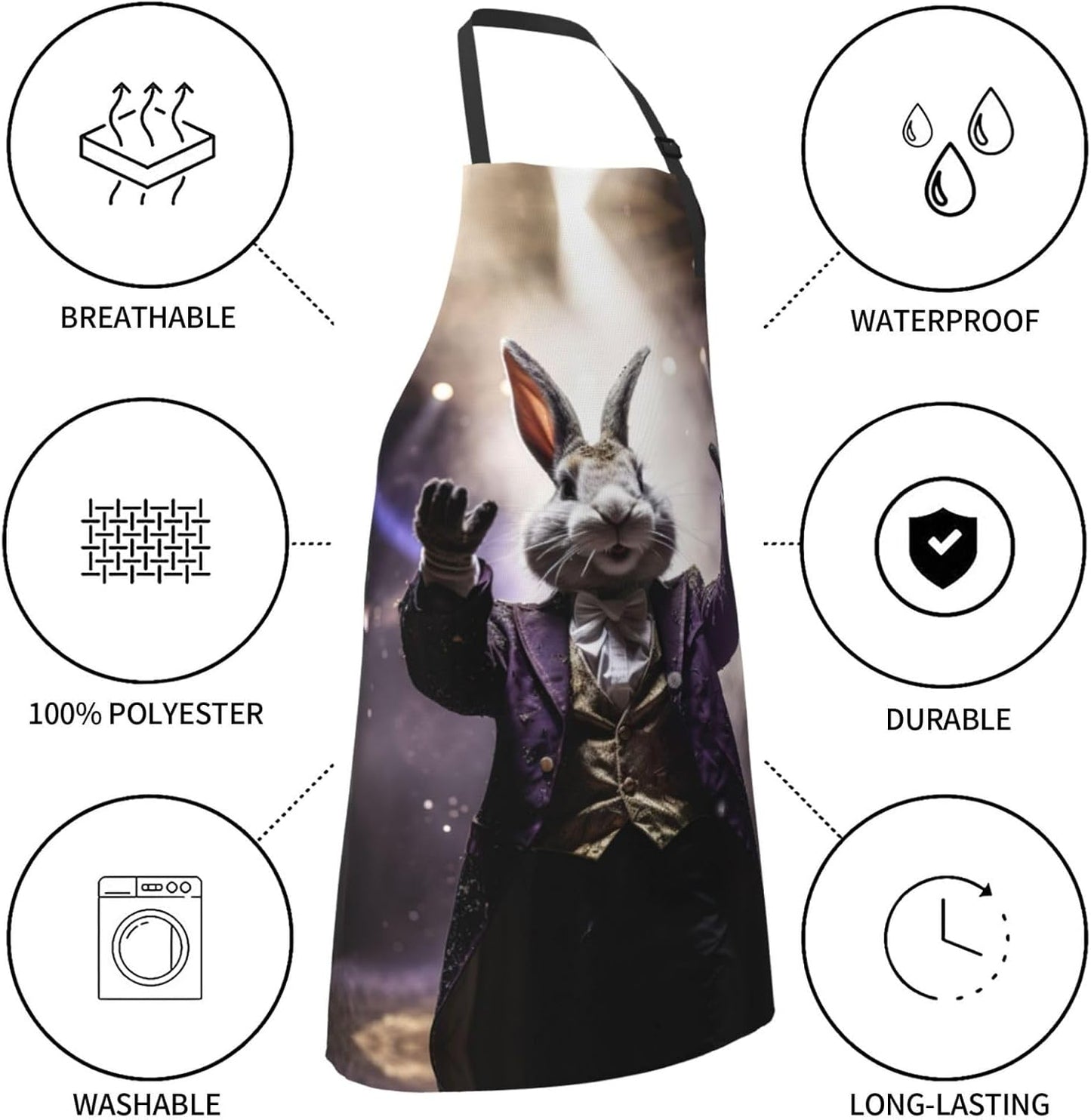 Magician rabbit print Waterproof apron with pocket adjustable cooking apron for adult kitchen bibs to bake