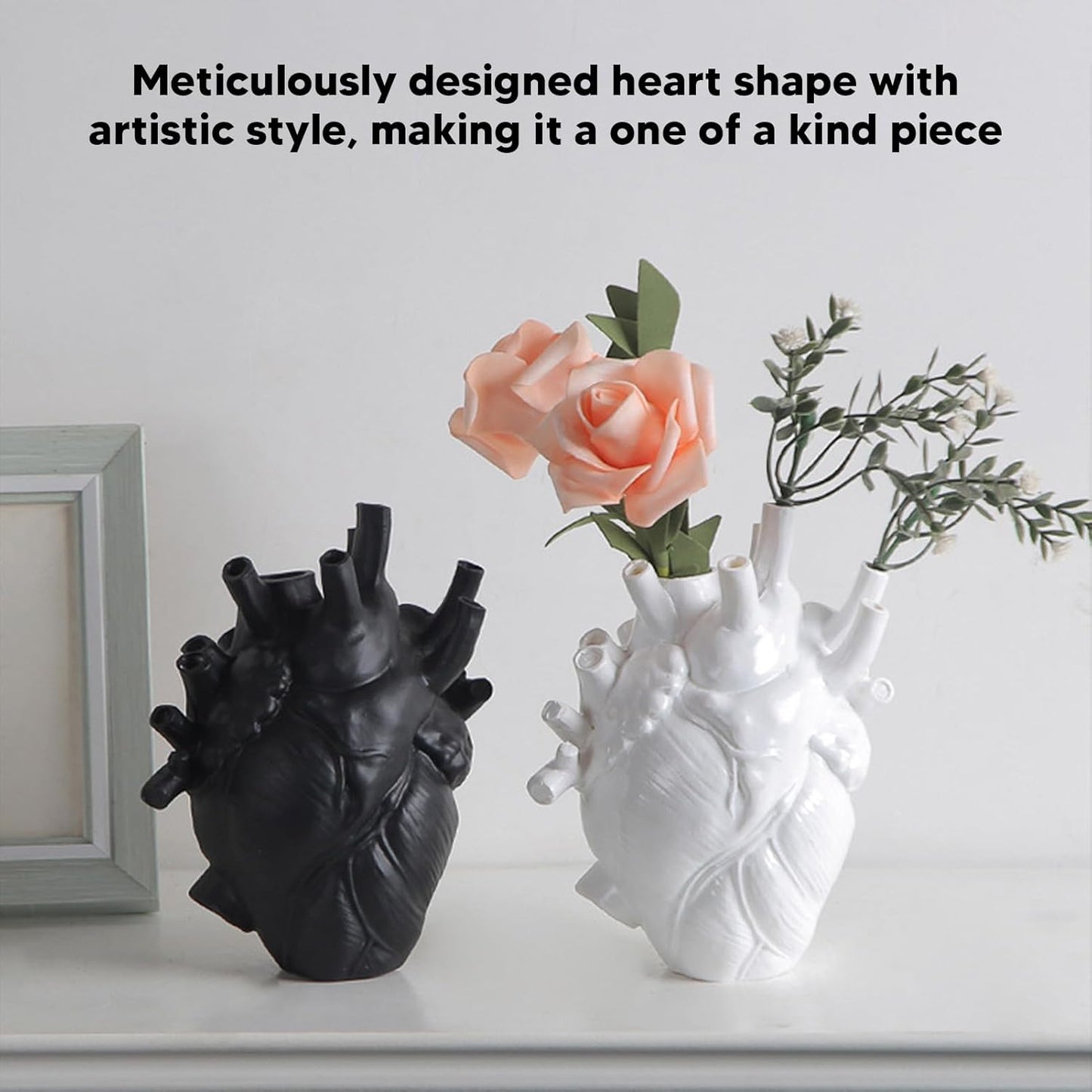 Pilipane Heart Vase Sculpture White Heart Shaped Decor Flower Pot Mode