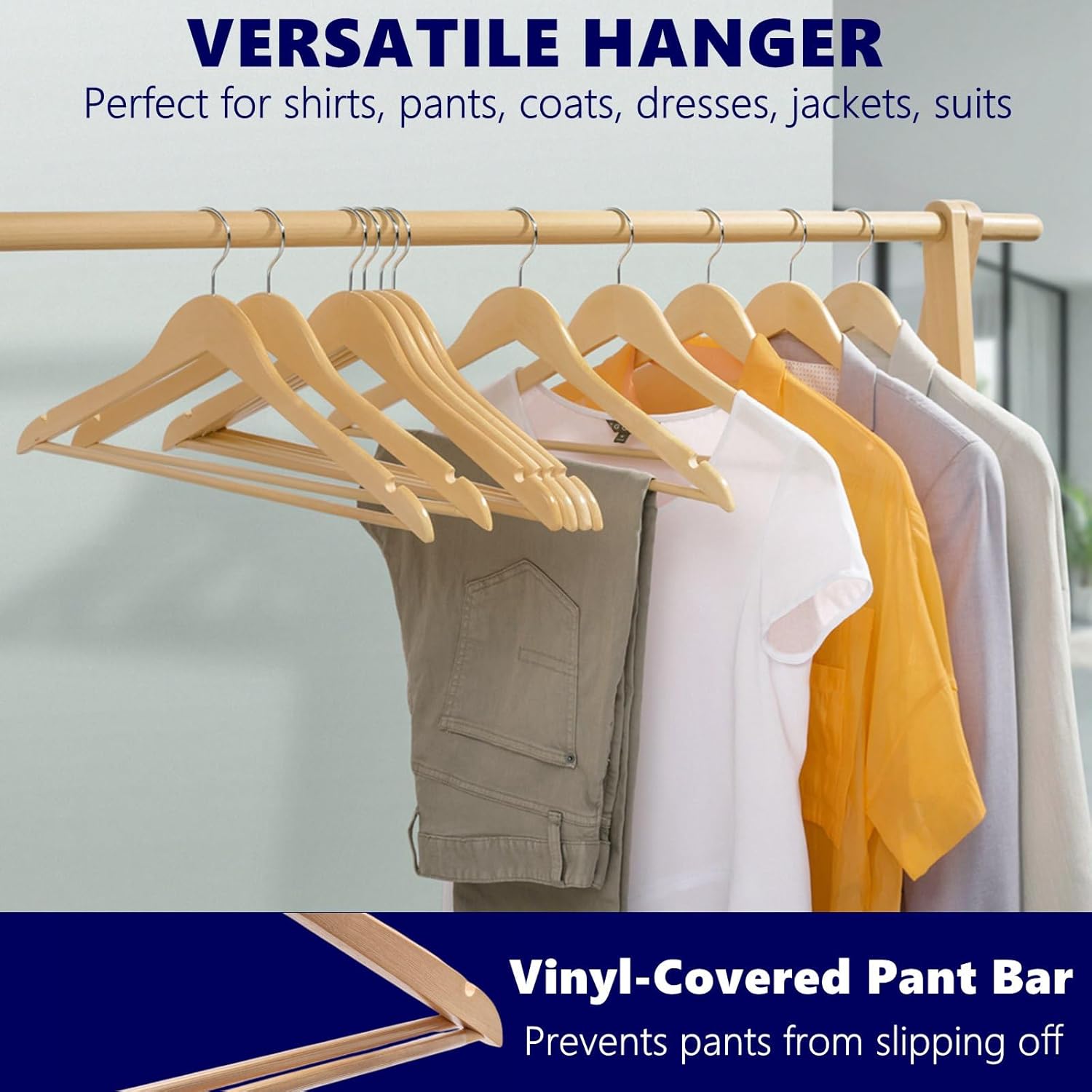 Amber Home 30 Pack Wooden Coat Hangers, Natural Wood Suit Hangers with
