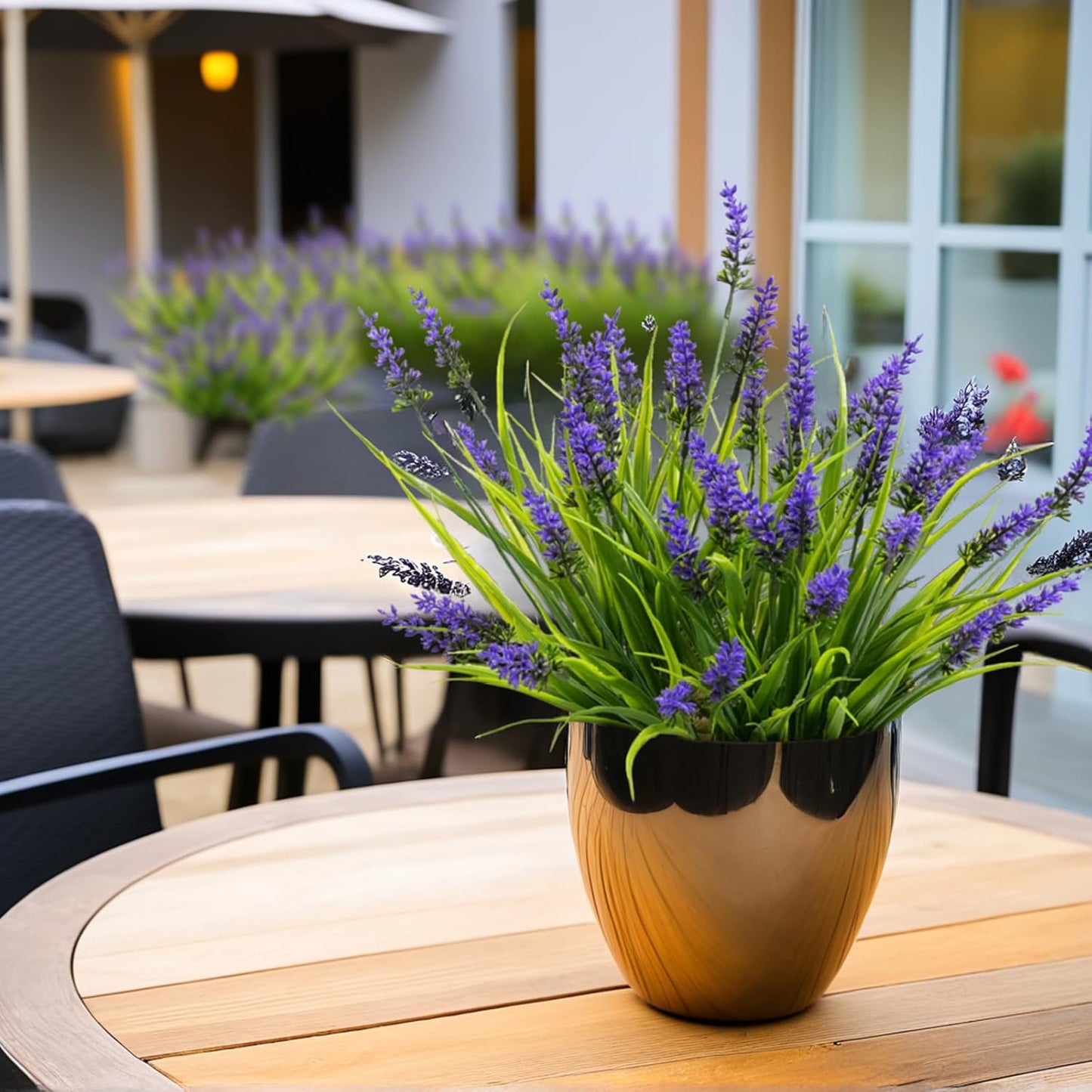 24 Bundles Artificial Lavender，Plants, Outdoor Fake Plants Spring Grass with Flowers for Pot UV Resistant Garden Decor for Garden Patio Hanging Planter Pathway Front Porch Purple