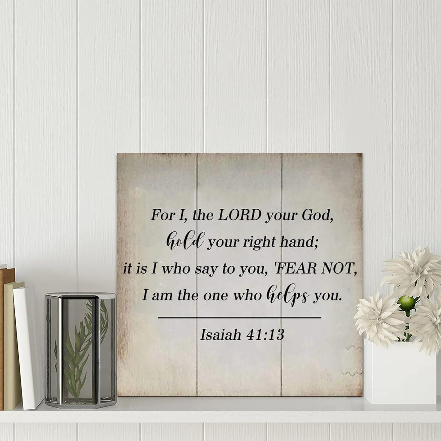 LITTLEGROVE SEEDS Vintage Bible Verse Wood Sign For I the LORD Your God Isaiah 41:13 Sign Rustic Wall Hanger Farmhouse Wall Art for Home Man Cave Gate Garden Bars Cafes 12x12in