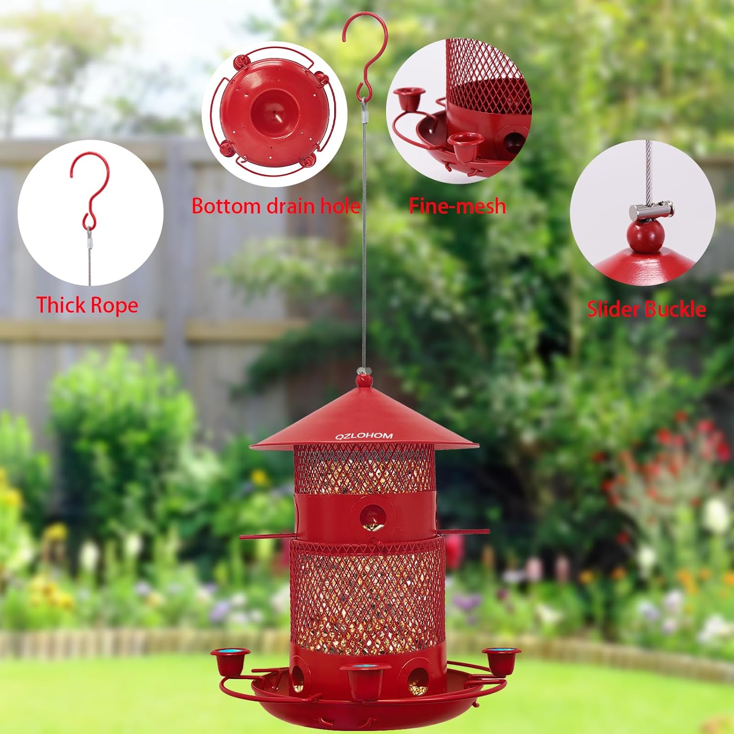Outdoor Metal Bird Feeder, Hanging 360-Degree Feeding with Large Capac