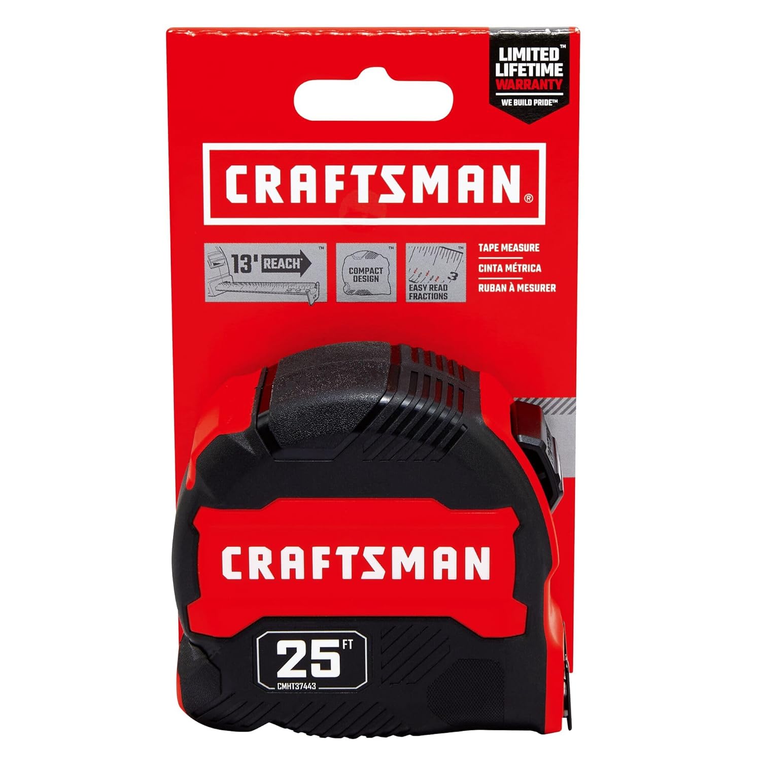 CRAFTSMAN 25-Ft Tape Measure with Fraction Marketing, Retractable, Man