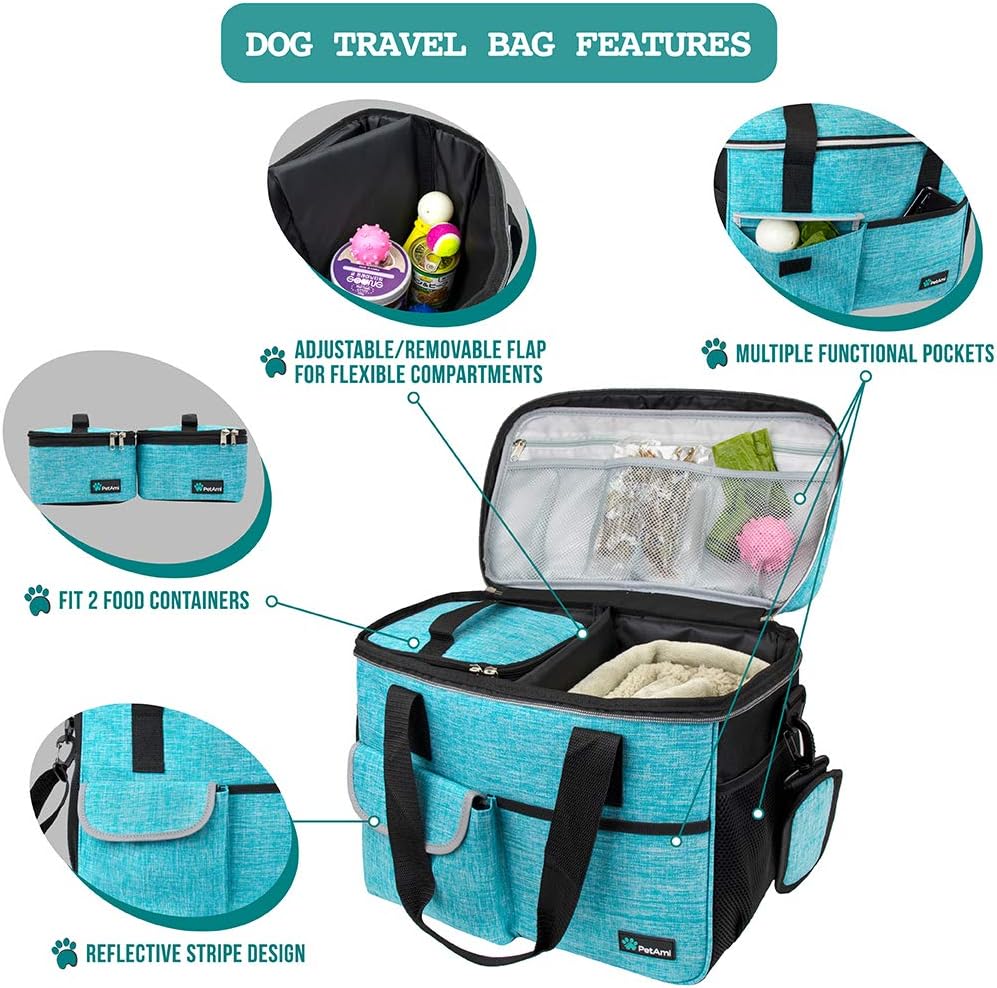PetAmi Dog Travel Bag, Travel Pet Bag Organizer, Dog Food Travel Bag w